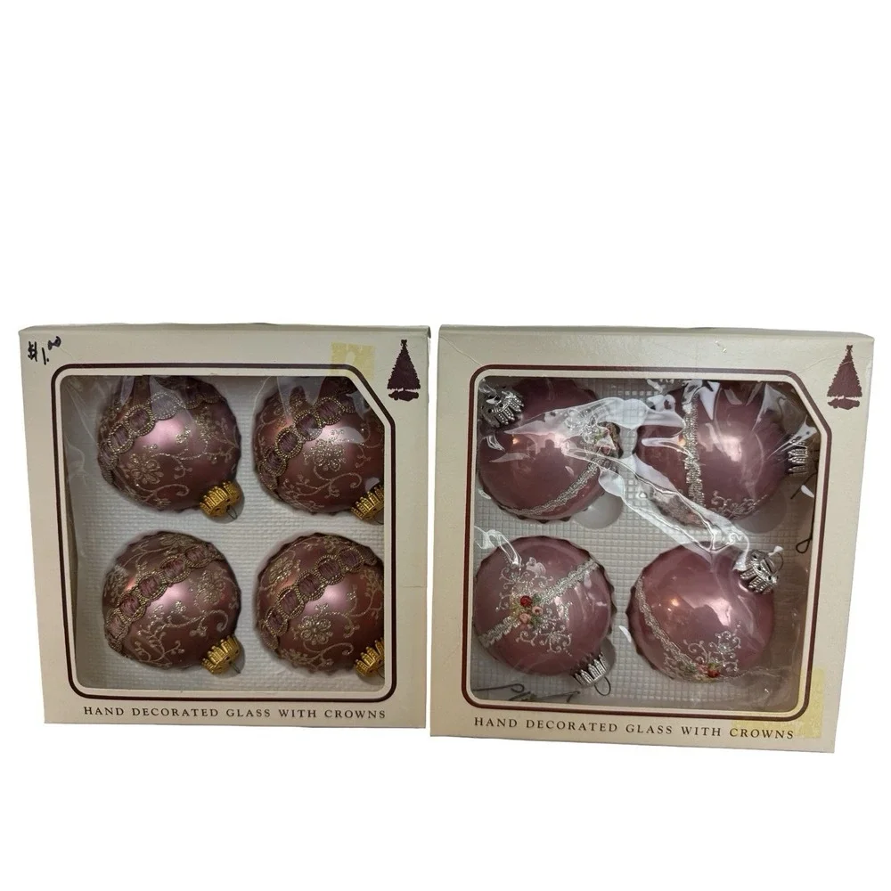 Glass Ball Christmas By Krebs Ornaments Ribbon & Glitter‎ Pink rose Vintage Q